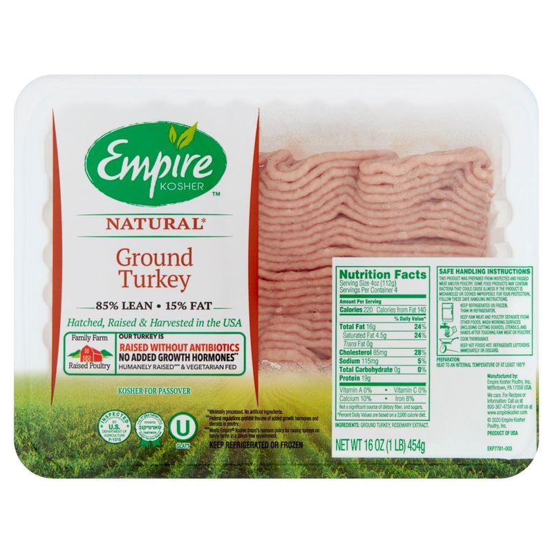 Is Turkey Lean Empire Kosher Natural 85% Lean 15% Fat Ground Turkey, 16 oz