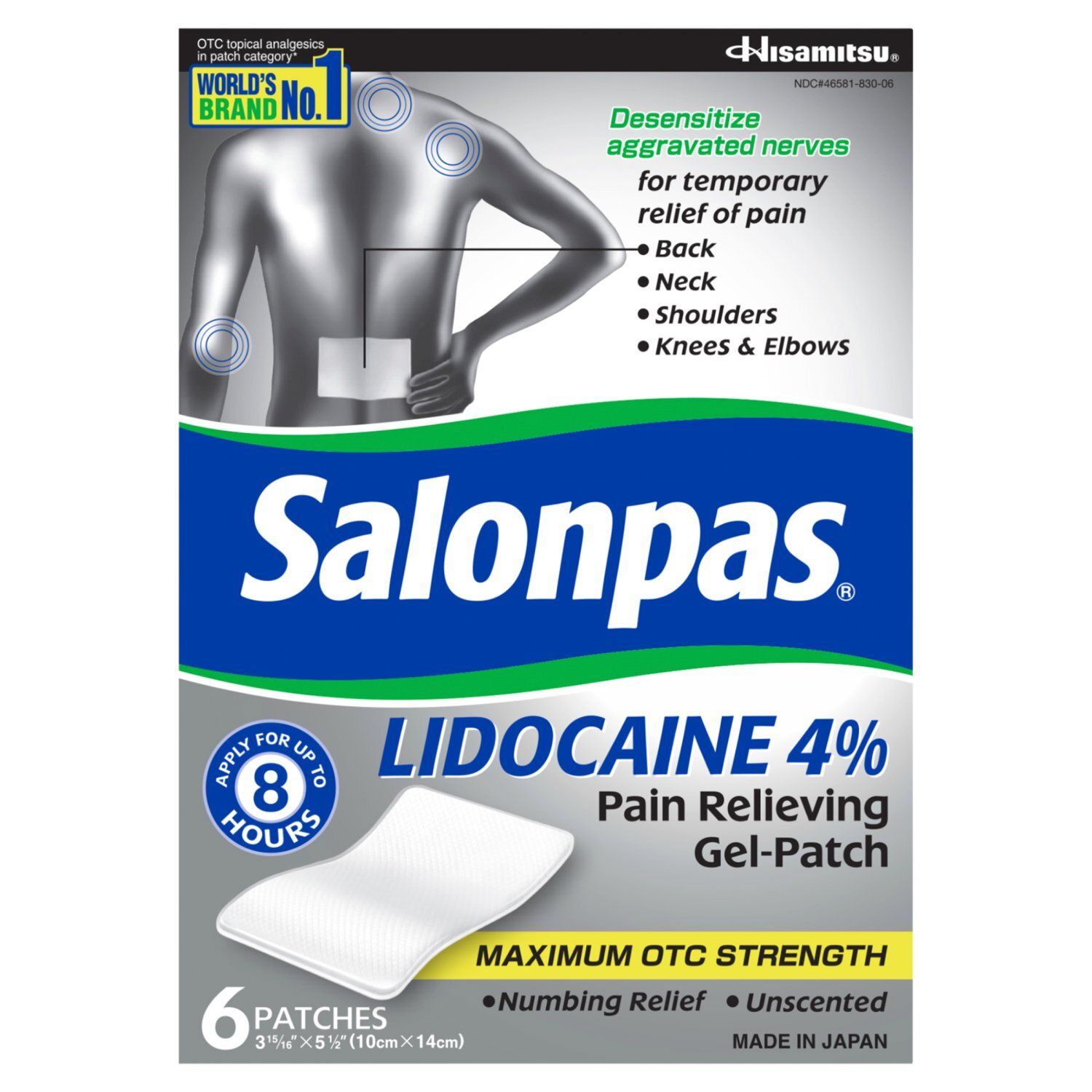 Salonpas Maximum OTC Strength Pain Relieving Gel-Patch, 6 count