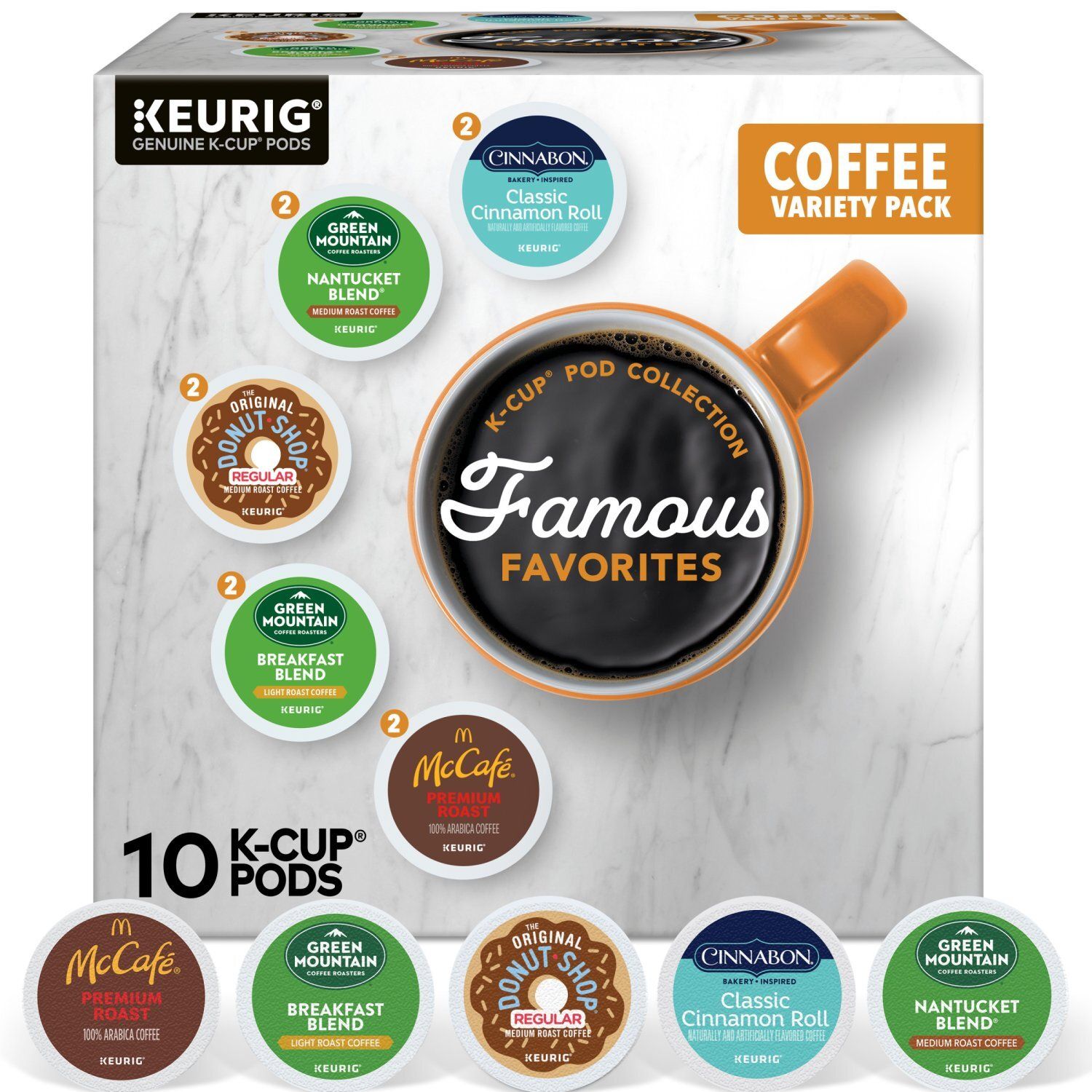 Keurig Famous Favorites Coffee Variety Pack K-Cup Pod Collection, 10 count, 3.4 oz