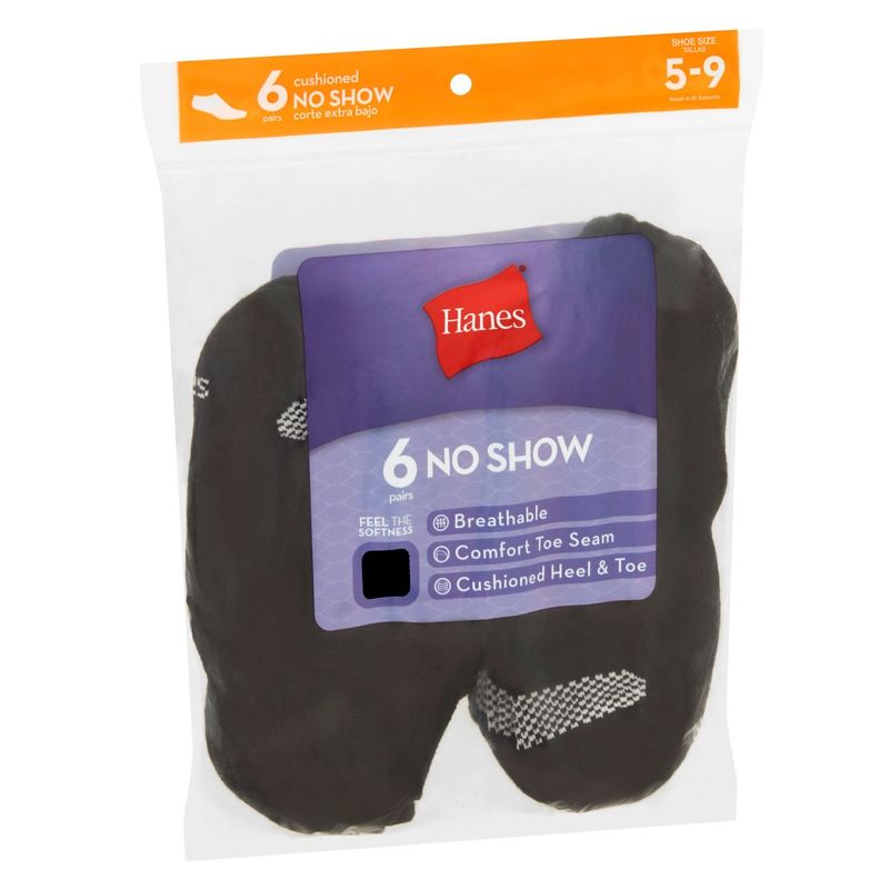 Hanes Cushioned No Show Socks, 5-9, 6 pair