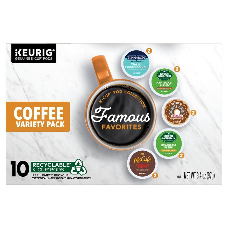 Keurig Famous Favorites Coffee Variety Pack K-Cup Pod Collection, 10 count, 3.4 oz