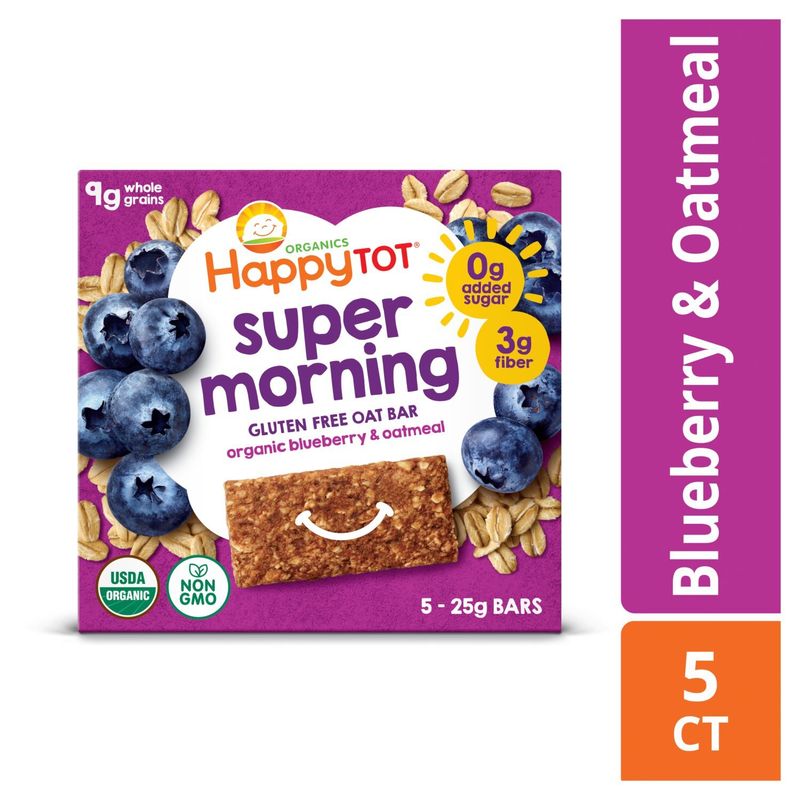 Happy Tot Organics Super Morning Organic Blueberry &amp; Oatmeal Gluten Free Oat Bar, 0.88 oz, 5 count