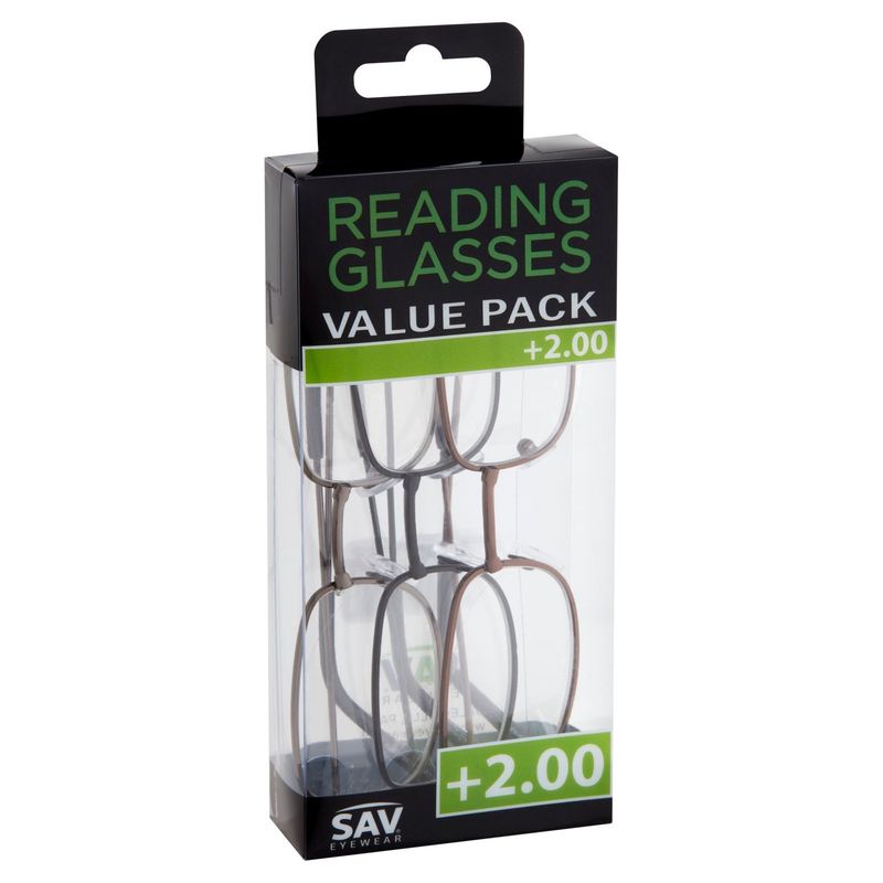 SAV Eyewear +2.00 Reading Glasses Value Pack, 3 count
