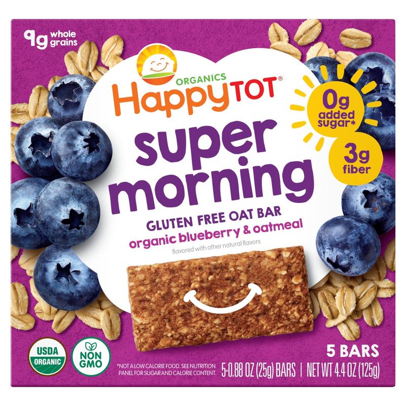 Happy Tot Organics Super Morning Organic Blueberry &amp; Oatmeal Gluten Free Oat Bar, 0.88 oz, 5 count