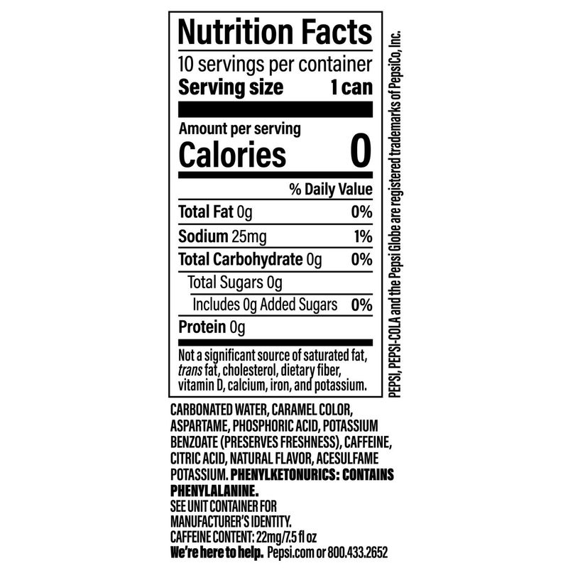 Pepsi Mini Diet Soda Cola 7.5 Fl Oz, 10 Count