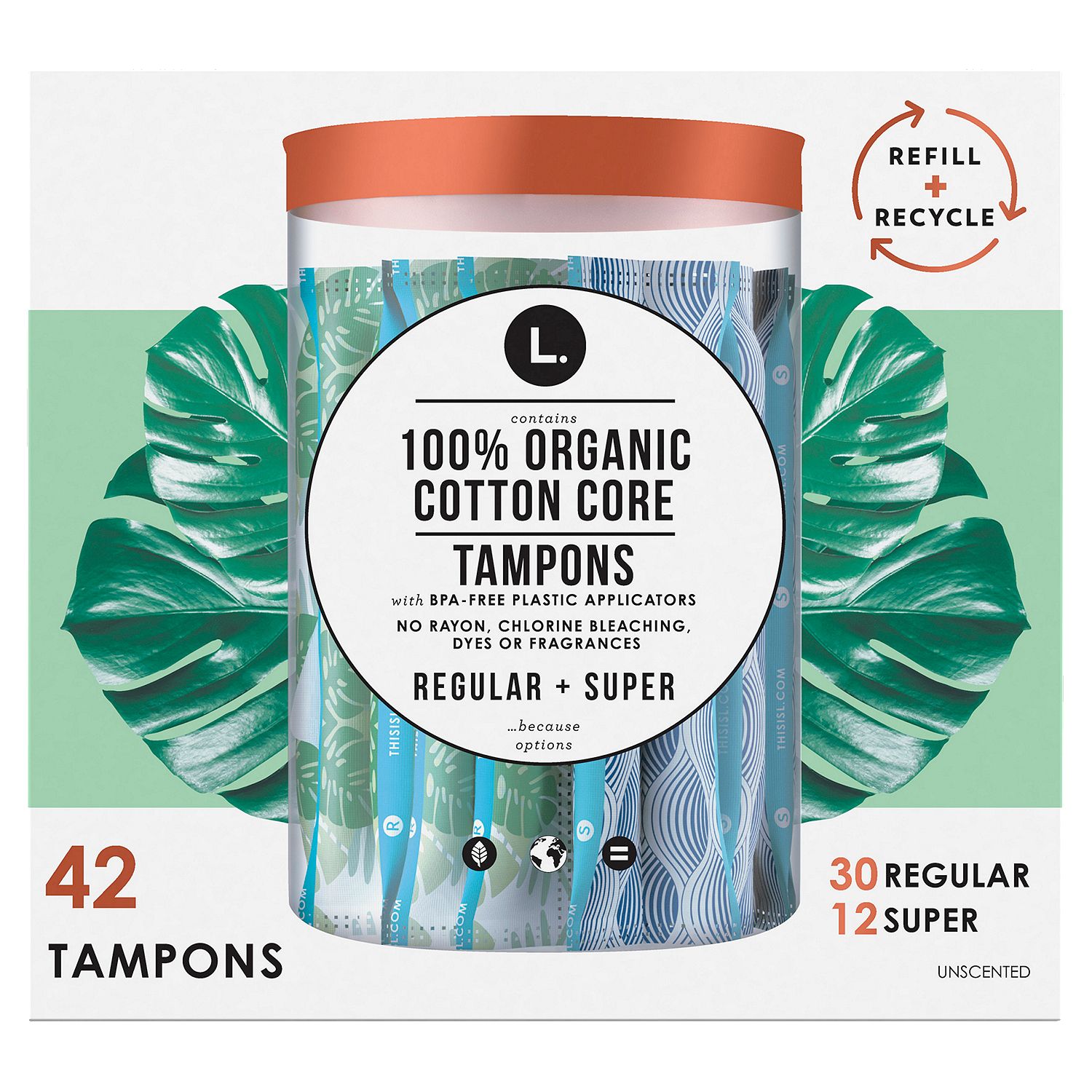 L. Regular + Super Unscented Tampons, 42 count