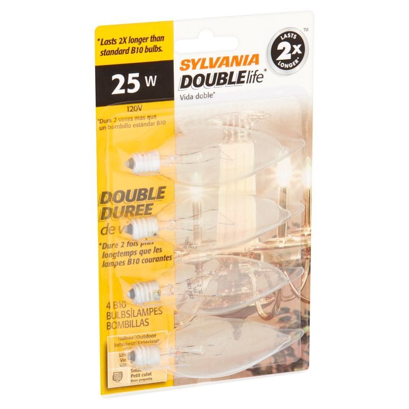 Sylvania Double Life 25W Small Base B10 Bulbs, 4 count