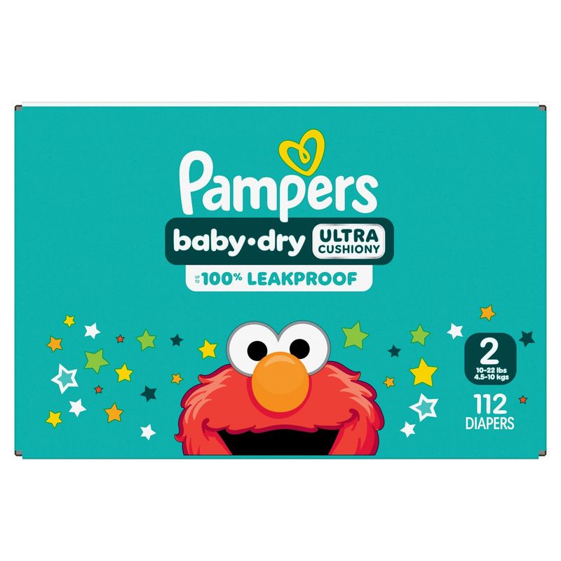 Pampers Baby-Dry Ultra Cushiony Diapers, Size 2, 10-22 lbs, 112 count