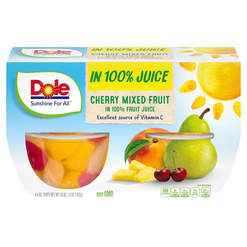 Dole Cherry Mixed Fruit in 100% Fruit Juice, 4 oz, 4 count
