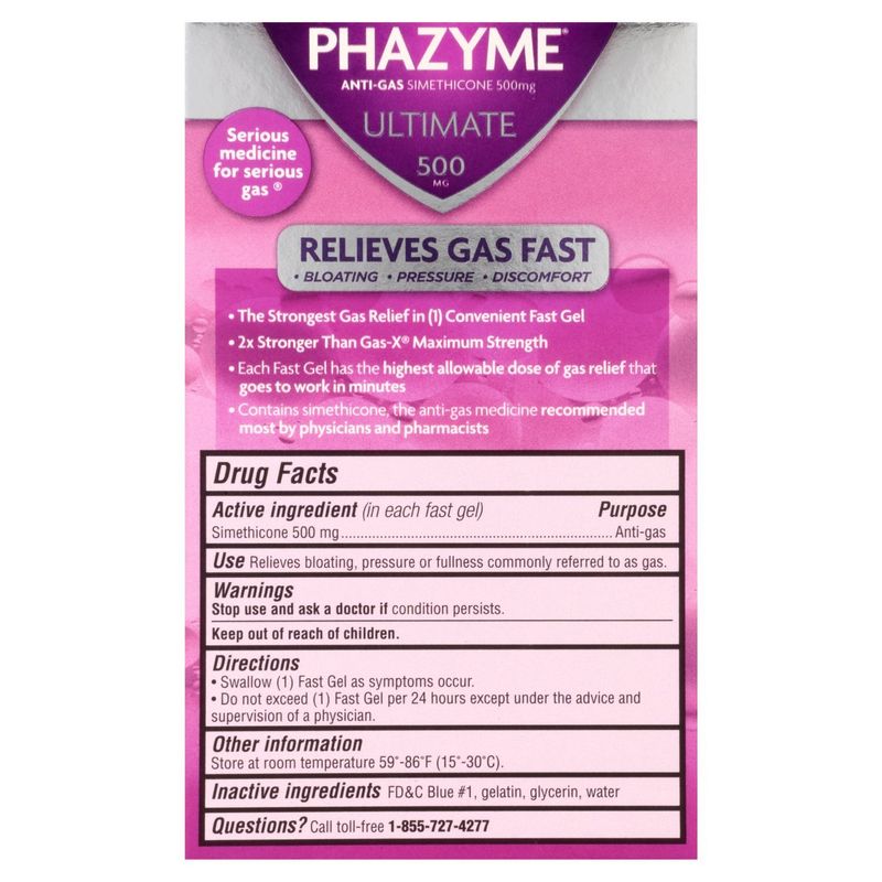 Phazyme Ultimate Anti-Gas Simethicone Fast Gels, 500mg, 20 count