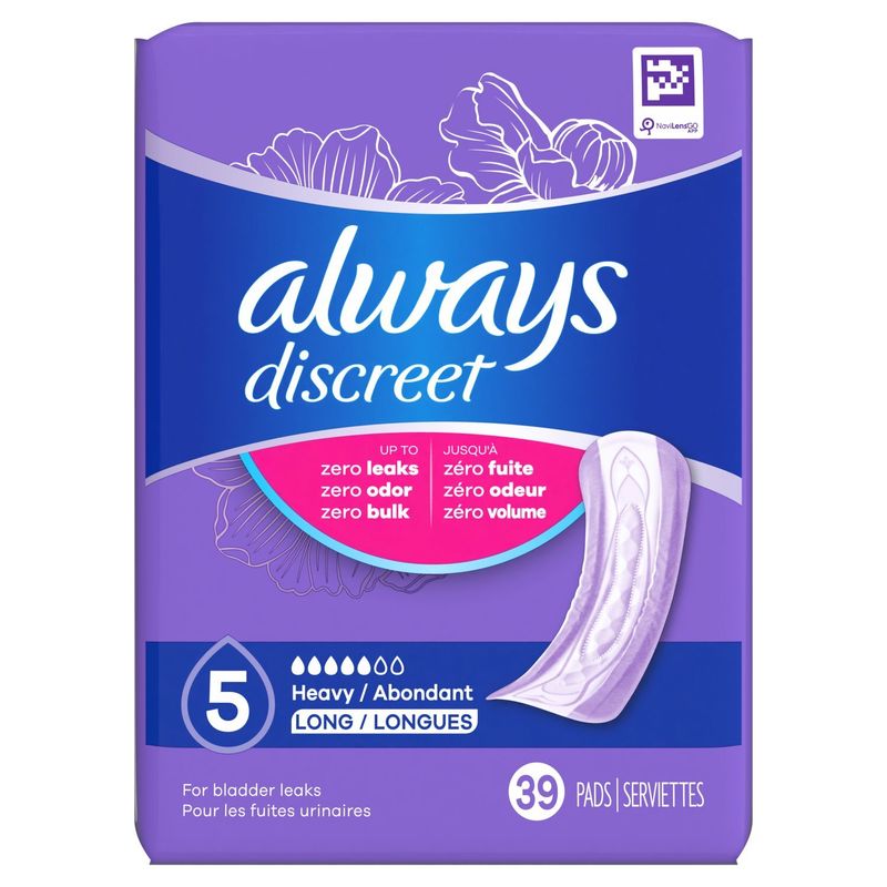 Always Discreet Adult Incontinence Pads for Women, Heavy Absorbency, Long Length, Postpartum Pads,