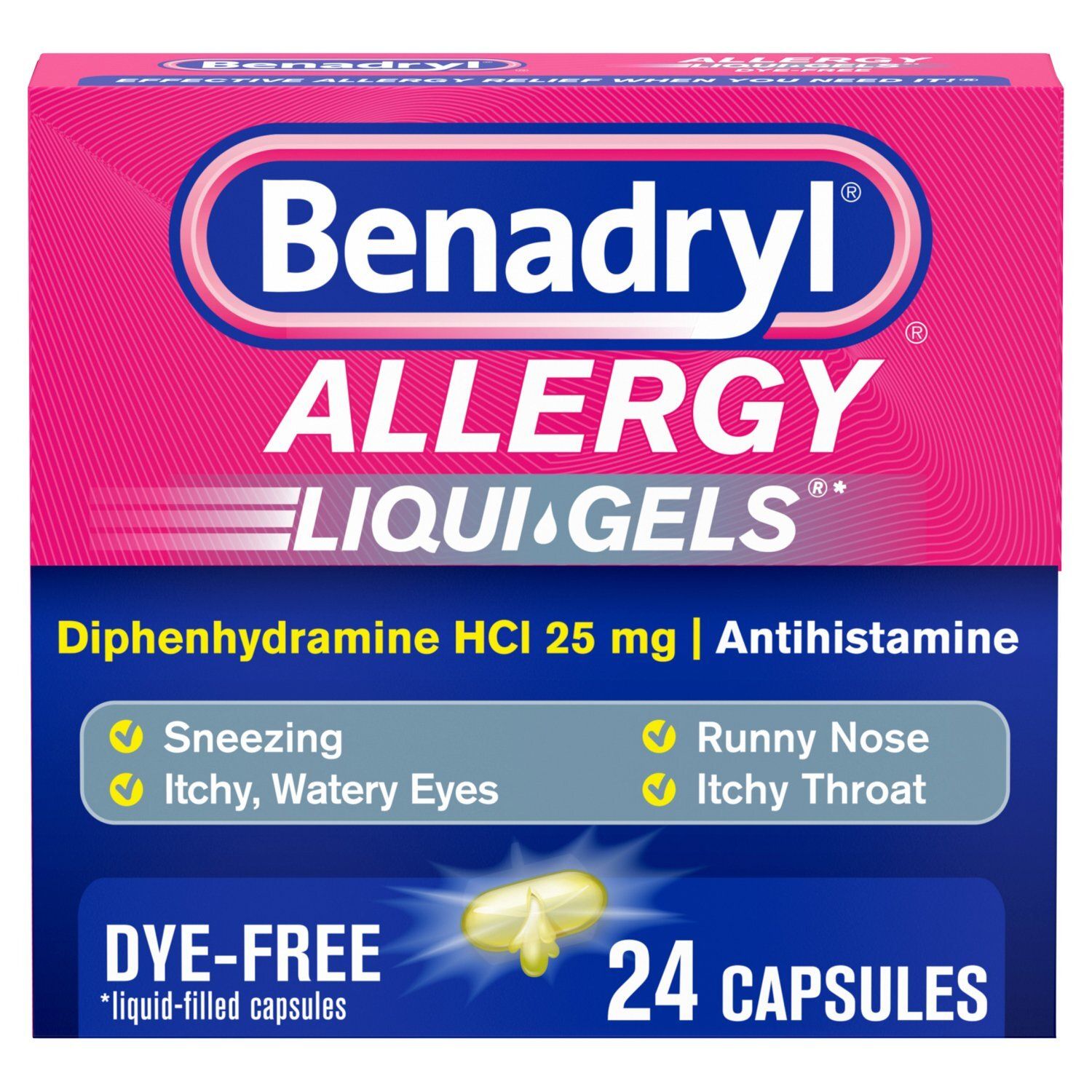 Benadryl Allergy Dye-Free Liqui-Gels, 24 count