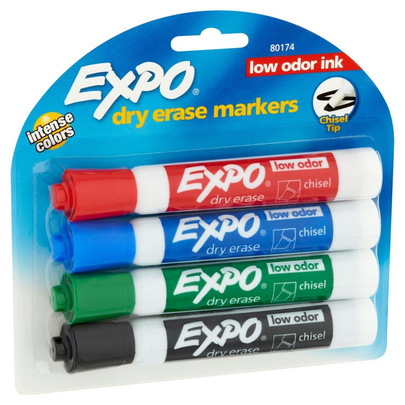 Expo Low Odor Ink Chisel Tip Dry Erase Markers, 4 count