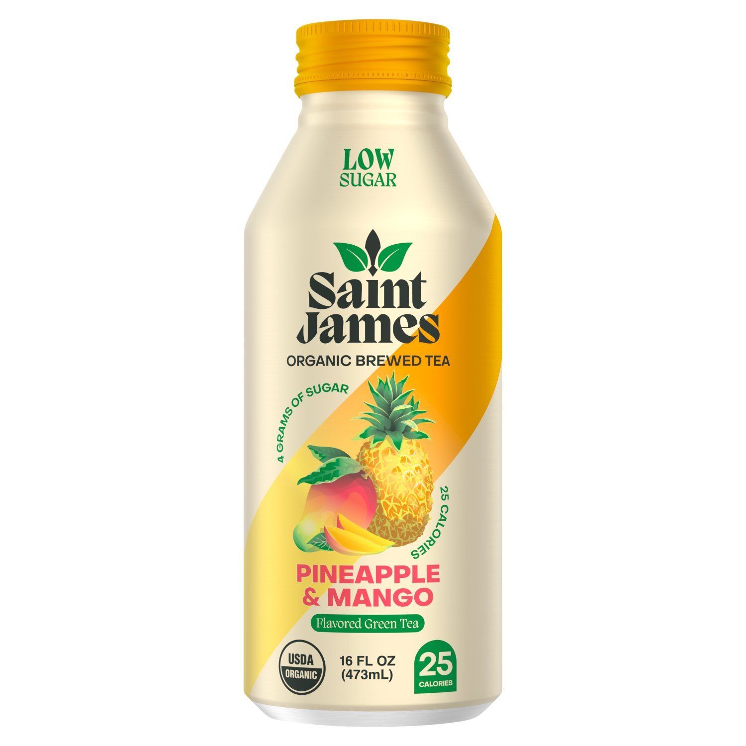 Saint James Pineapple &amp; Mango Flavored Organic Brewed Green Tea, 16 fl oz