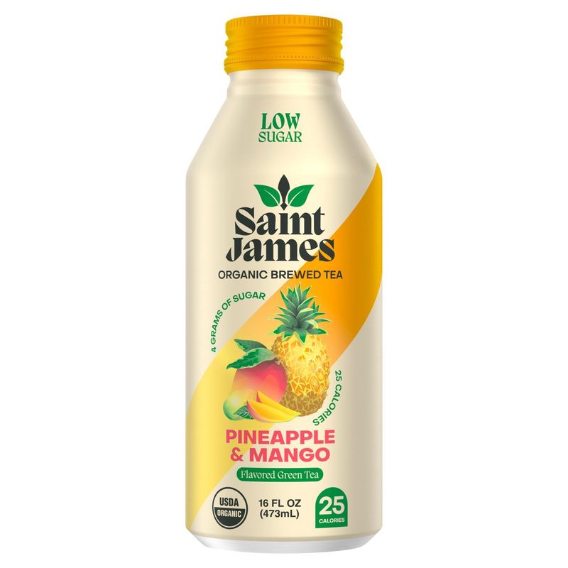 Saint James Pineapple &amp; Mango Flavored Organic Brewed Green Tea, 16 fl oz