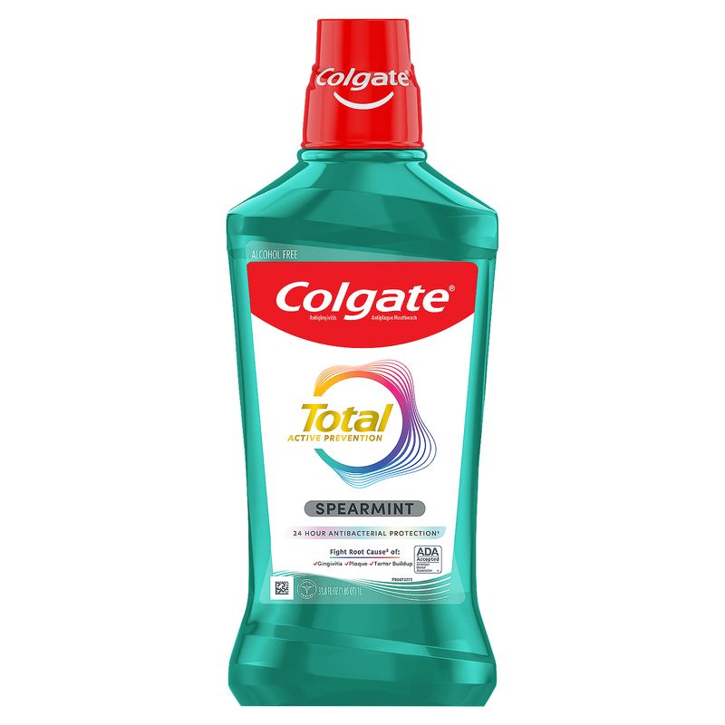 Colgate Total Active Prevention Spearmint Alcohol Free Mouthwash, 33.8 fl oz