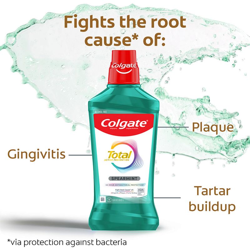 Colgate Total Active Prevention Spearmint Alcohol Free Mouthwash, 33.8 fl oz