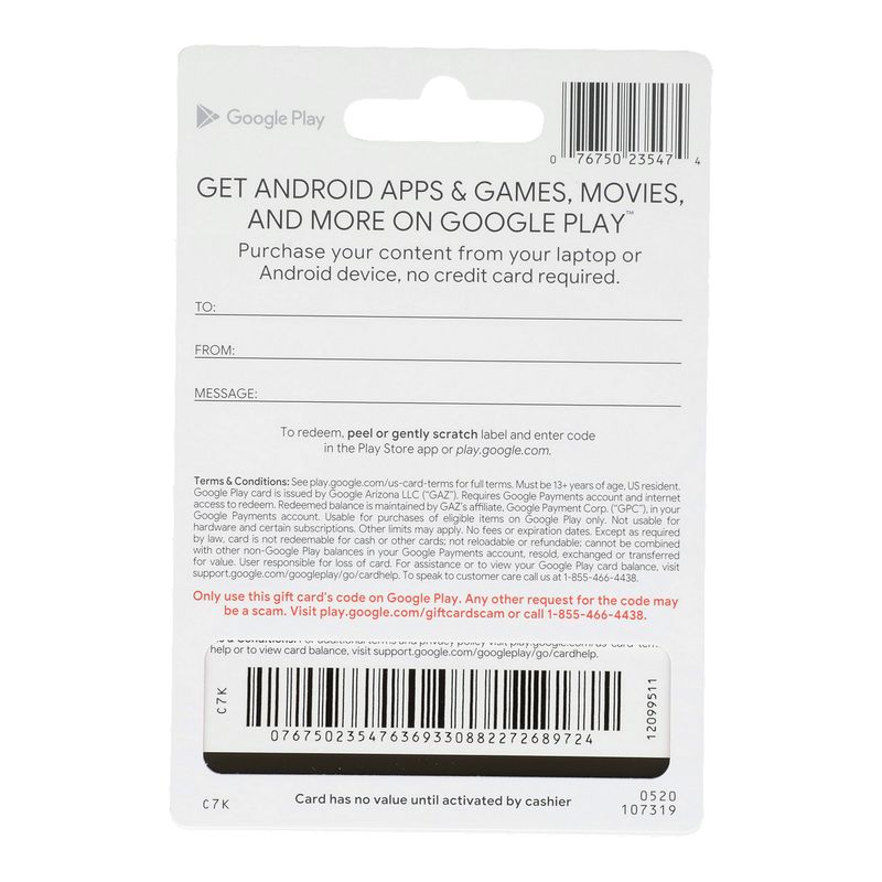Google Play $10 Gift Card, 1 each