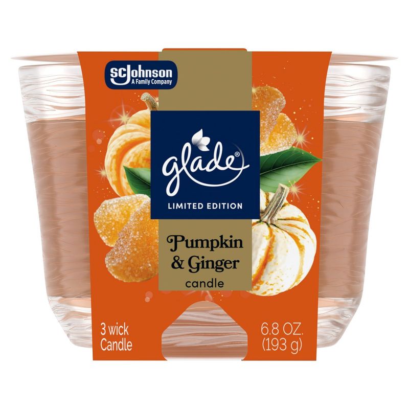 Glade Pumpkin &amp; Ginger Candle Limited Edition, 3 count, 6.8 oz