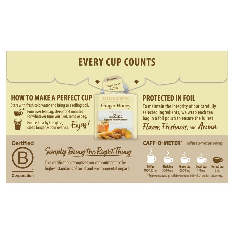 Bigelow Ginger Honey Herbal Tea Bags, 18 count, 1.06 oz