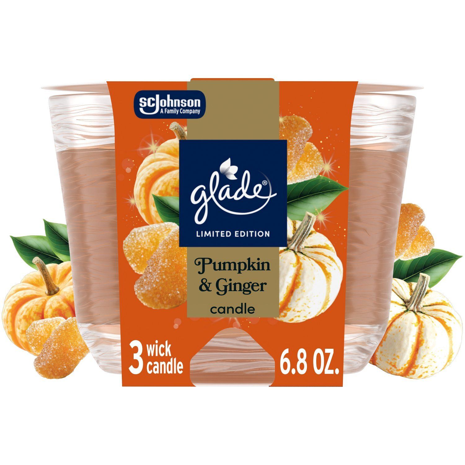 Glade Pumpkin &amp; Ginger Candle Limited Edition, 3 count, 6.8 oz
