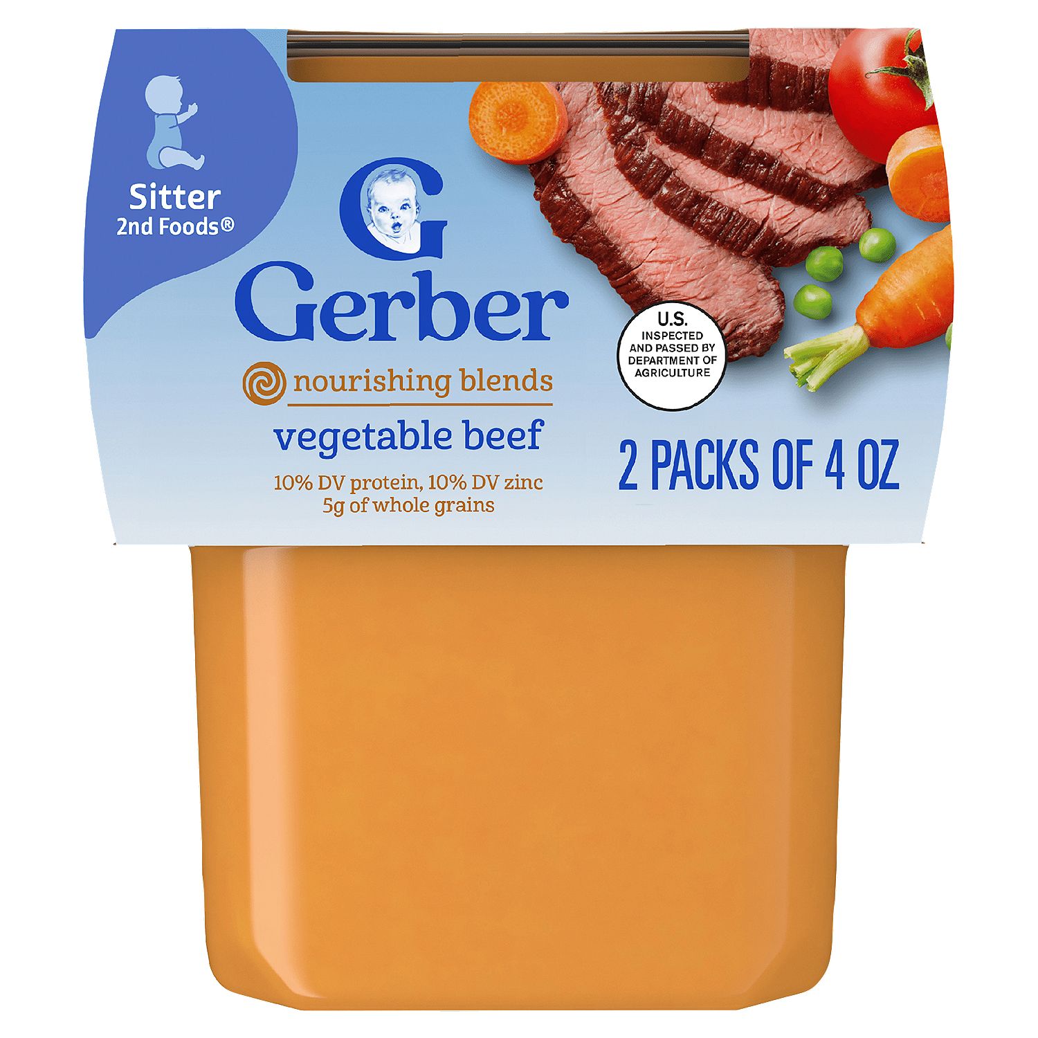Gerber 2nd Foods Vegetable Beef Nourishing Blends Baby Food, Sitter, 4 oz, 2 count