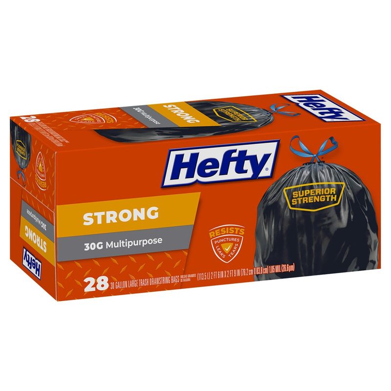 Hefty Strong 30 Gallon Multipurpose Trash Drawstring Bags, Large, 28 count
