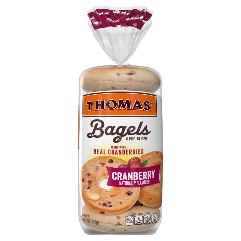 Thomas' Cranberry Pre-Sliced Bagels, 6 count, 1 lb 3 oz