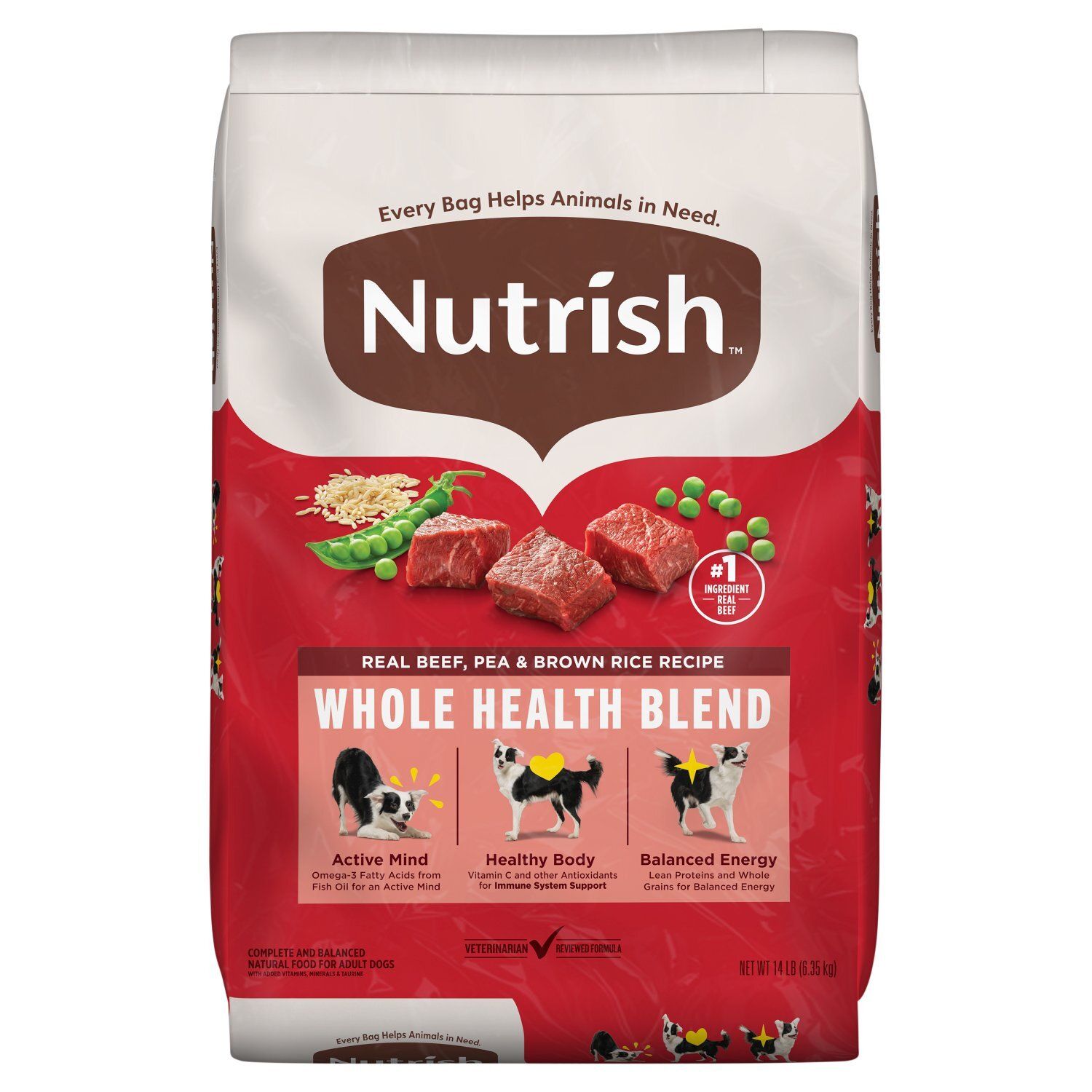 Nutrish Real Beef, Pea &amp; Brown Rice Recipe Complete and Balanced Natural Food for Adult Dogs, 14 lb