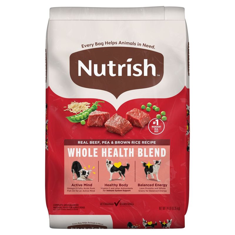 Nutrish Real Beef, Pea &amp; Brown Rice Recipe Complete and Balanced Natural Food for Adult Dogs, 14 lb