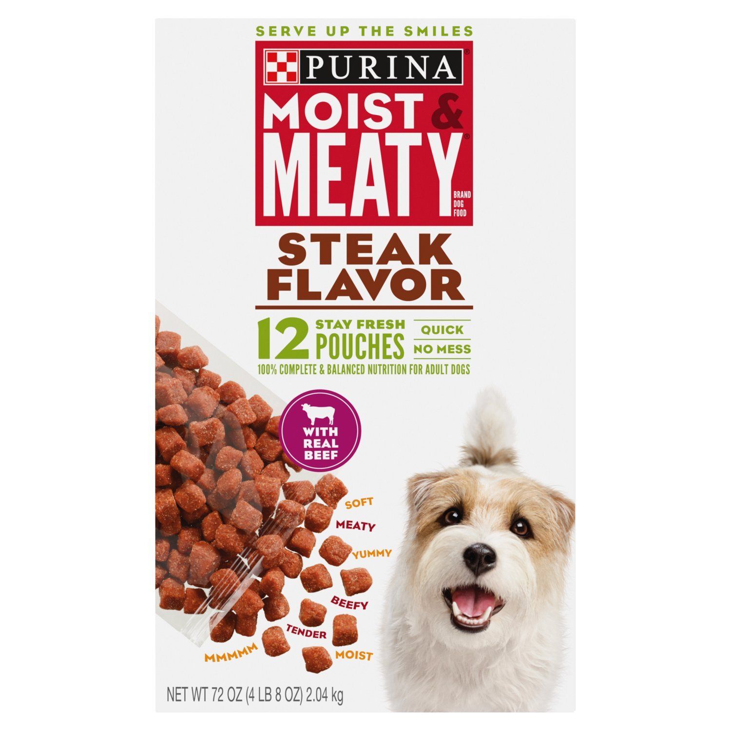 Purina Moist &amp; Meaty Steak Flavor Dog Food, 12 count, 72 oz