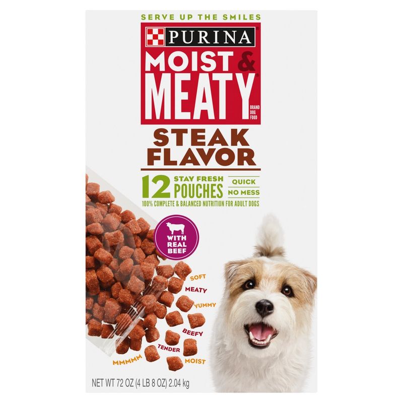 Purina Moist &amp; Meaty Steak Flavor Dog Food, 12 count, 72 oz