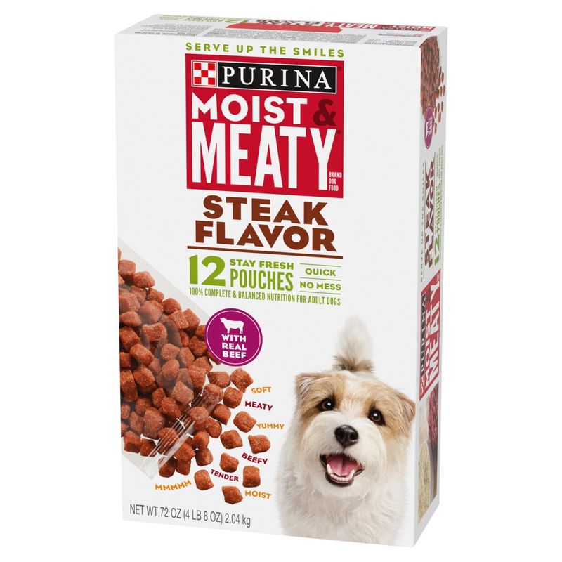 Purina Moist &amp; Meaty Steak Flavor Dog Food, 12 count, 72 oz