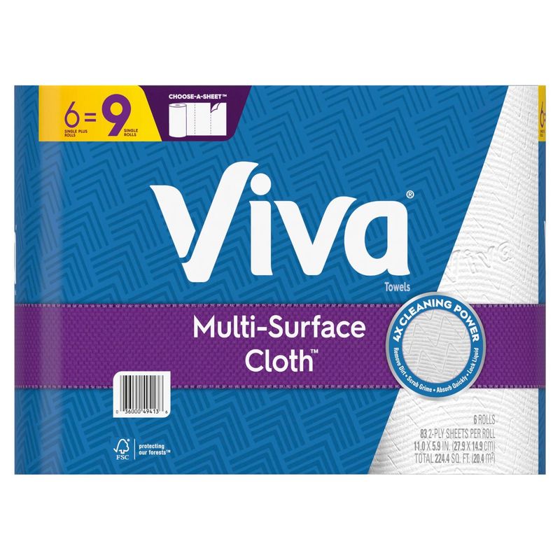 Viva Multi-Surface Cloth Choose-A-Sheet Towels, 83 2- ply sheets per roll, 6 count