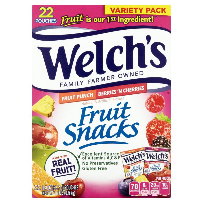 Welch's Fruit Punch &amp; Berries 'n Cherries Fruit Snacks Variety Pack, 0.8 oz, 22 count