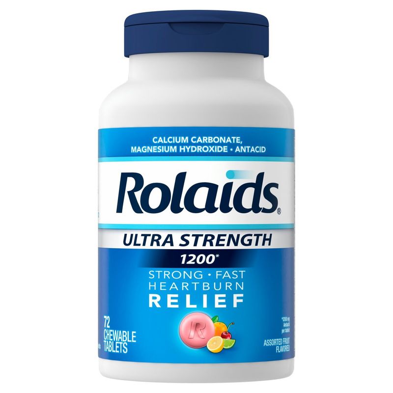 Rolaids Ultra Strength Antacid, 72 Chewable Tablets, Assorted Fruit, Ultra Strength Heartburn Relie