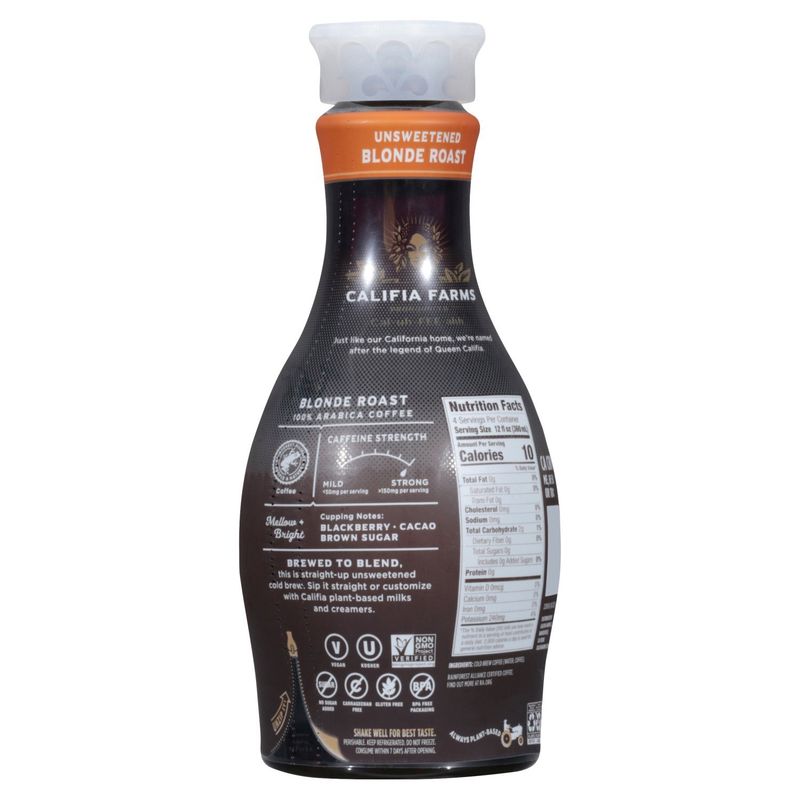 CALIFIA FARMS Unsweetened Blonde Roast Mellow &amp; Bright Cold Brew Black Coffee, 48 fl oz