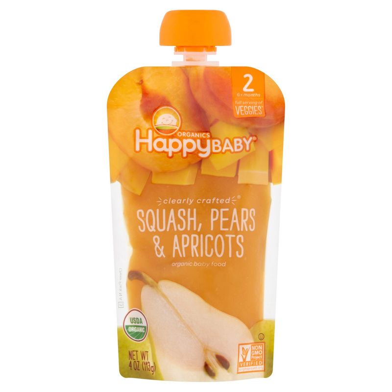 Happy Baby Organics Squash, Pears &amp; Apricots Organic Baby Food, Stage 2, 6+ months, 4 oz