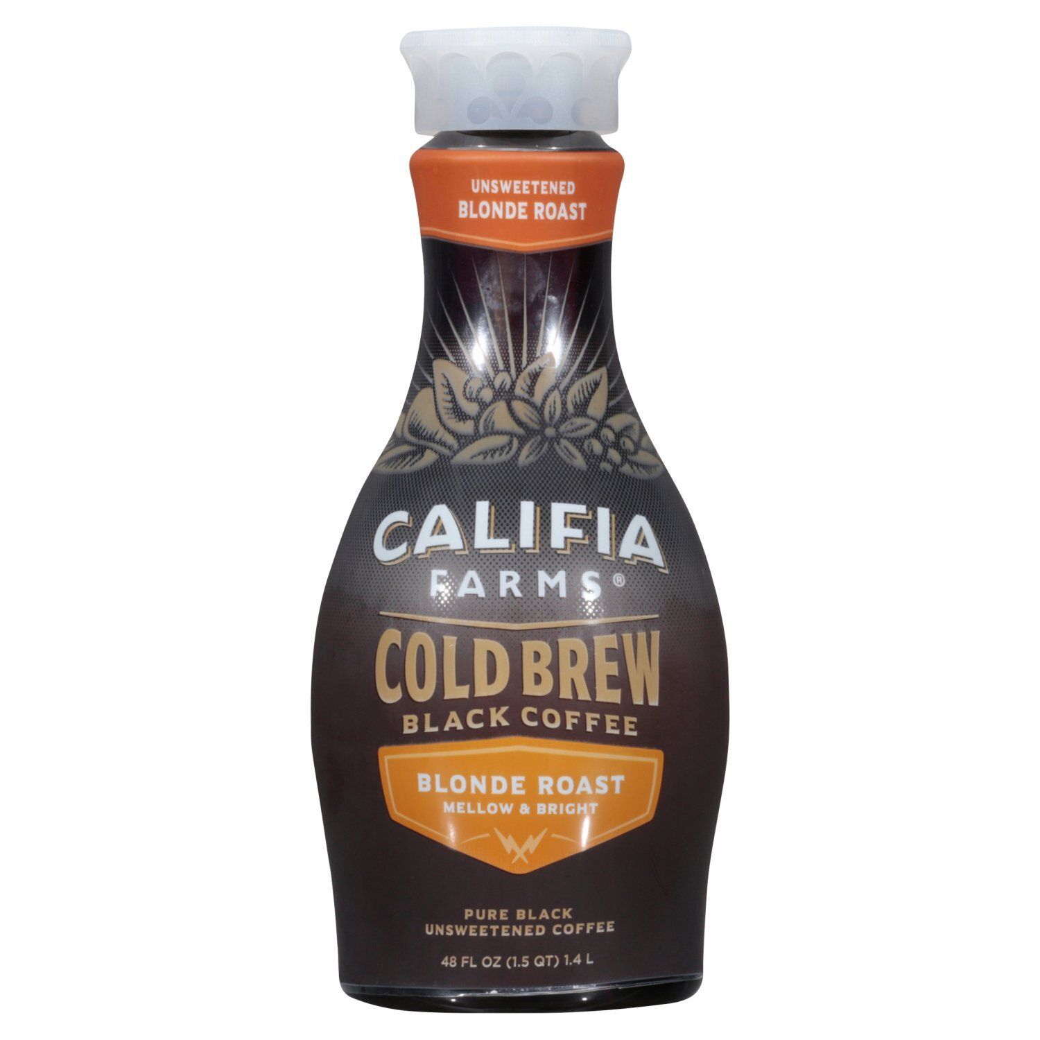 CALIFIA FARMS Unsweetened Blonde Roast Mellow &amp; Bright Cold Brew Black Coffee, 48 fl oz