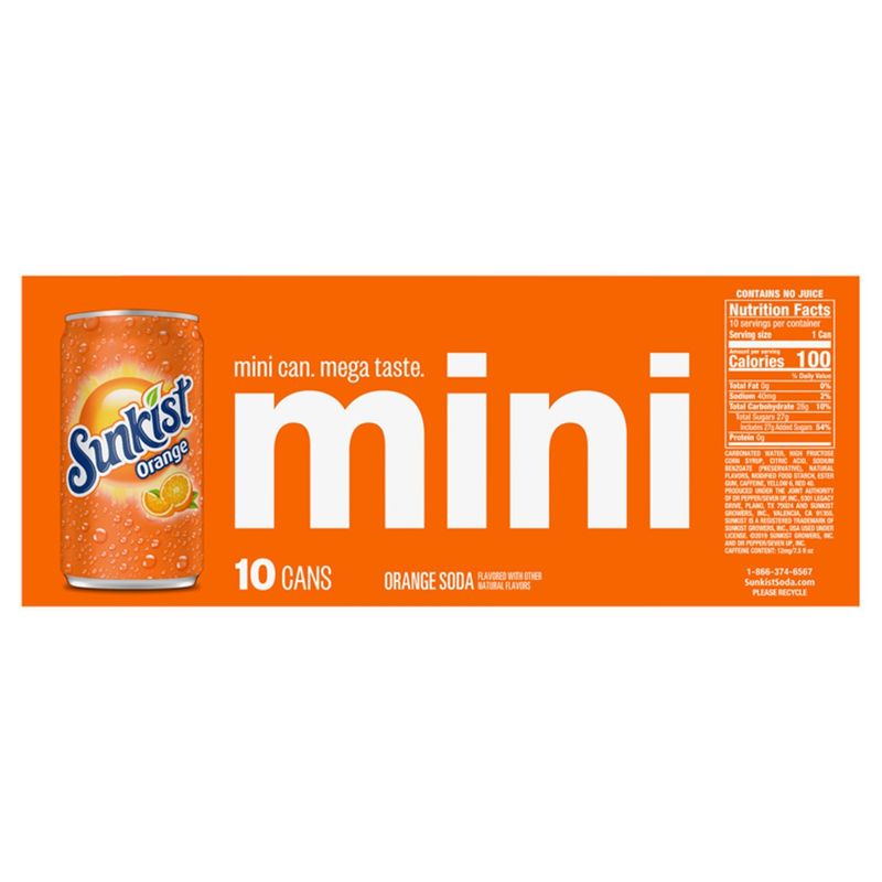 Sunkist Mini Orange Soda, 221 ml, 10 count