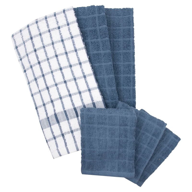 Ritz Kitchen Towel and Dish Cloth Set, Federal Blue, 6 Pack
