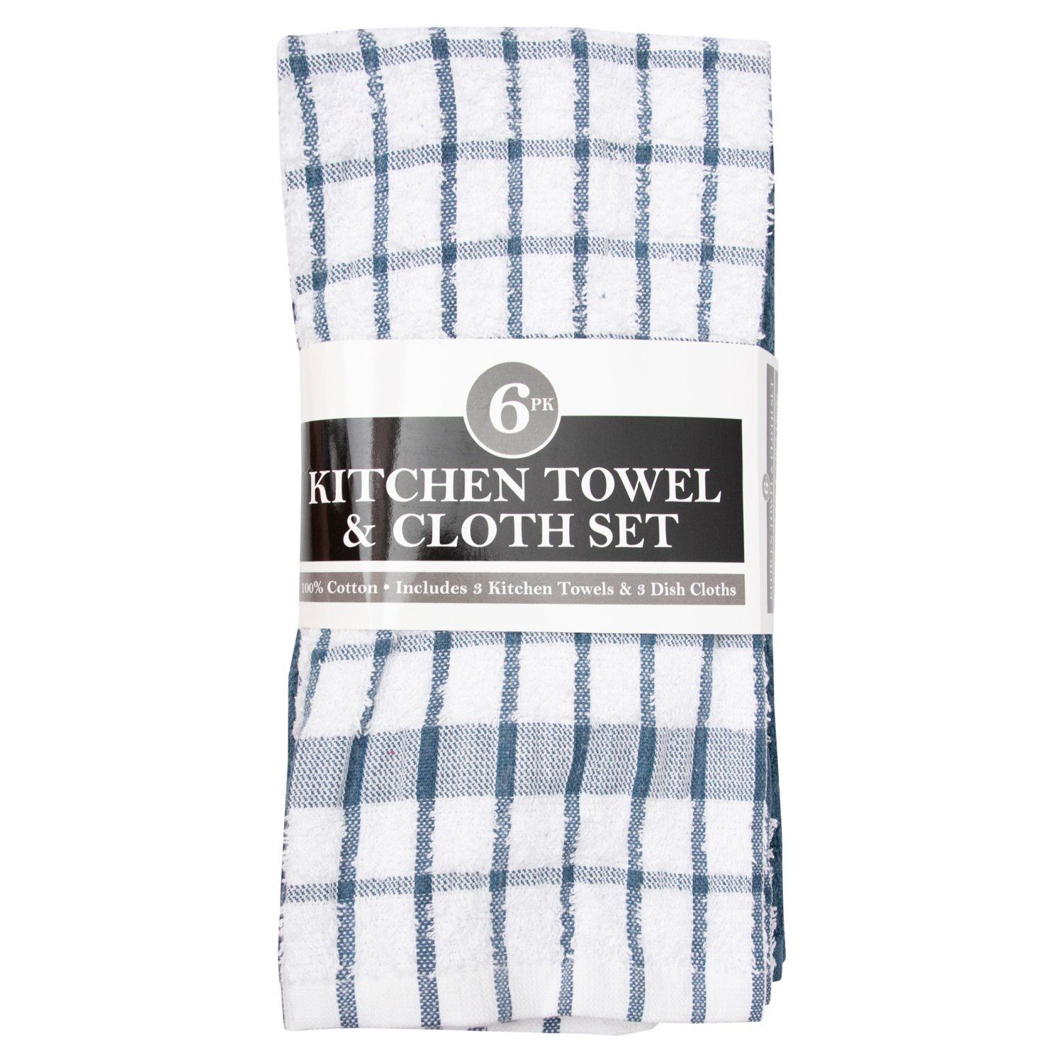 Ritz Kitchen Towel and Dish Cloth Set, Federal Blue, 6 Pack