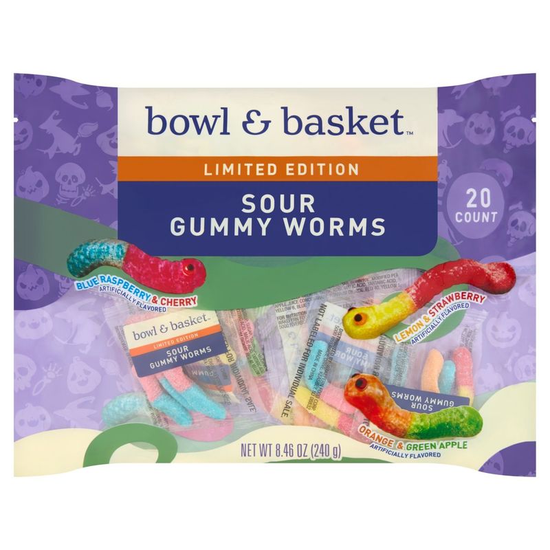 Bowl &amp; Basket Sour Gummy Worms Limited Edition, 20 count, 8.46 oz