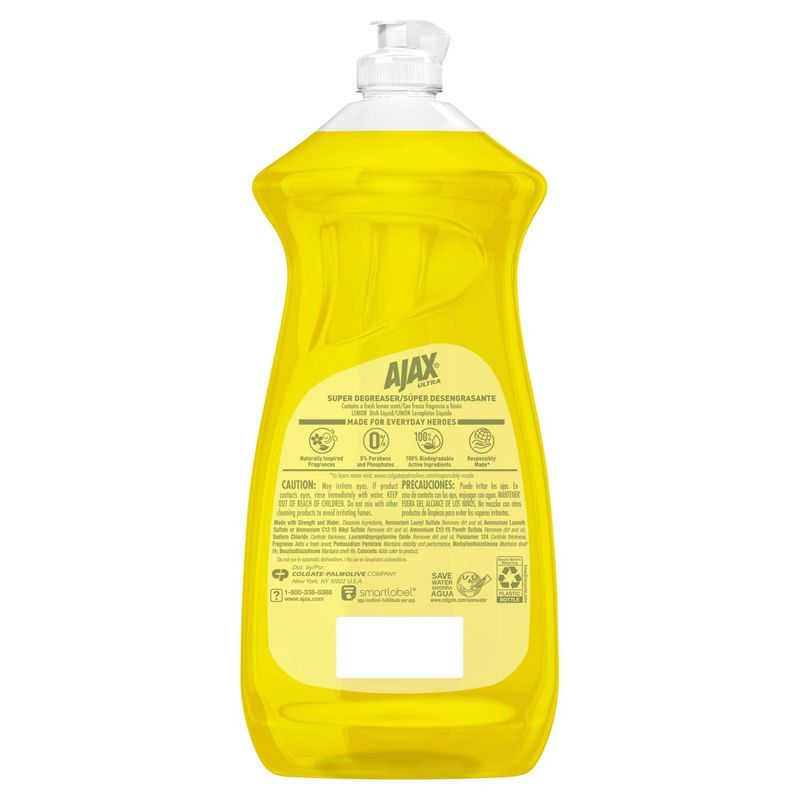 Ajax Ultra Super Degreaser Dishwashing Liquid Dish Soap, Lemon - 28 Fluid Ounce