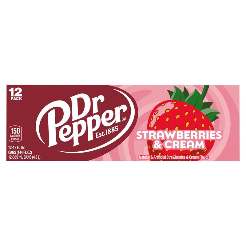 Dr Pepper Strawberries &amp; Cream Soda, 12 fl oz, 12 count
