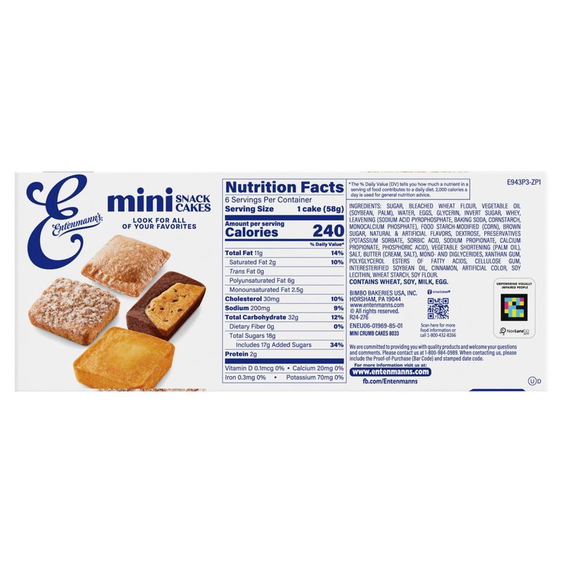Entenmann's Mini Crumb Snack Cakes, 6 count, 12.25 oz