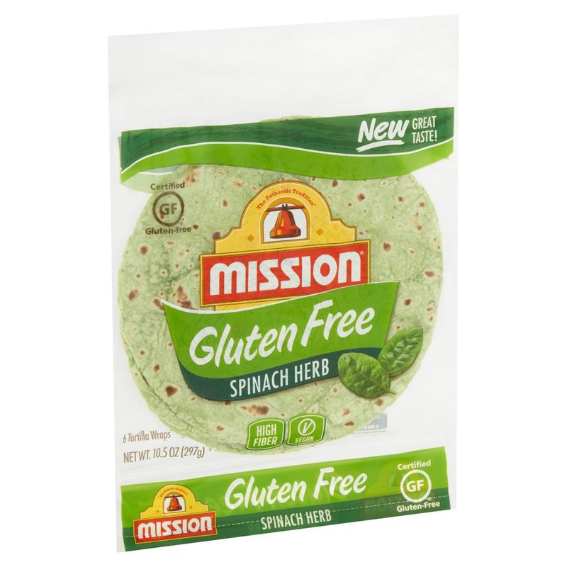 Mission Gluten Free Spinach Herb Tortilla Wraps, 6 count, 10.5 oz
