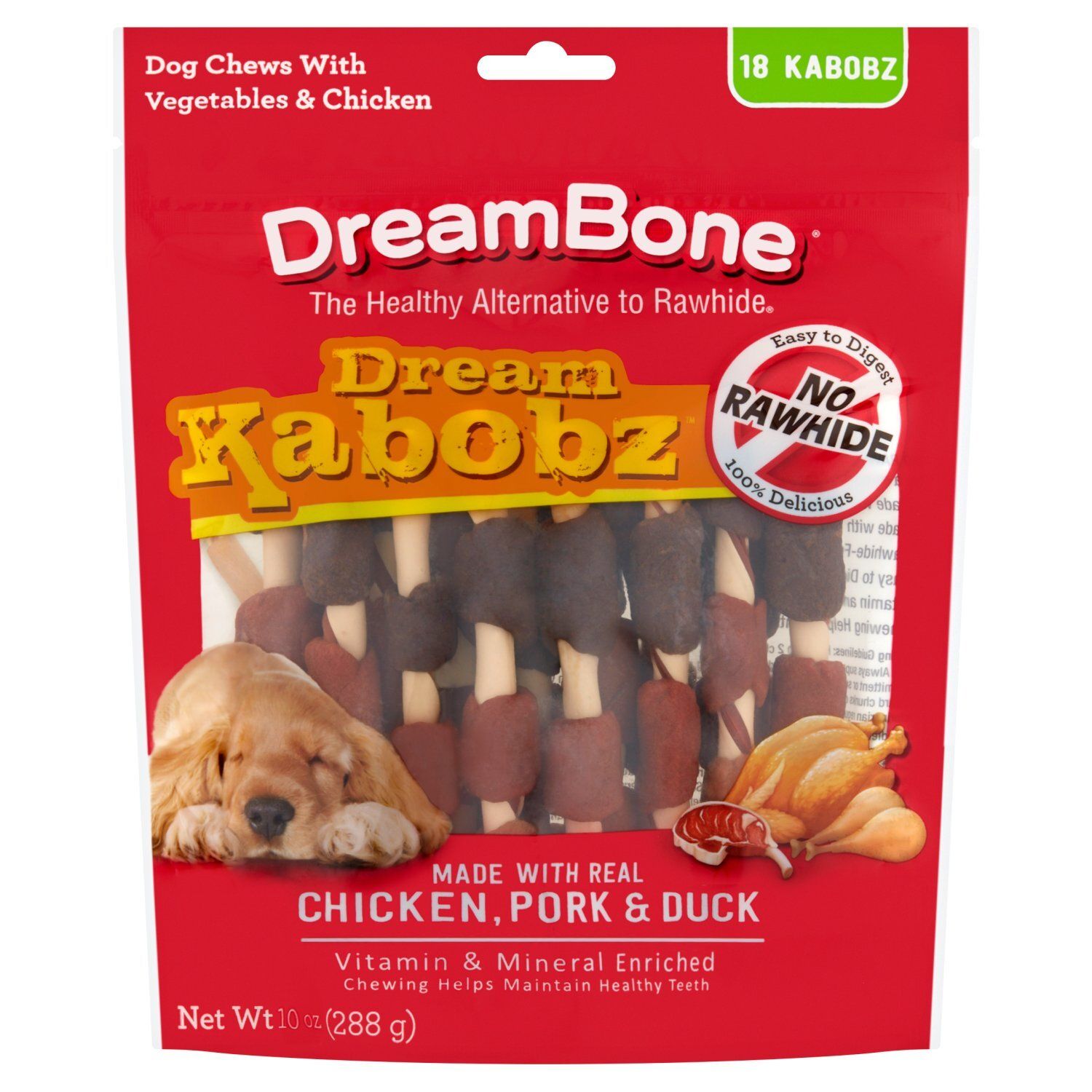 DreamBone Dream Kabobz Dog Chews with Vegetables &amp; Chicken, 18 count, 10 oz