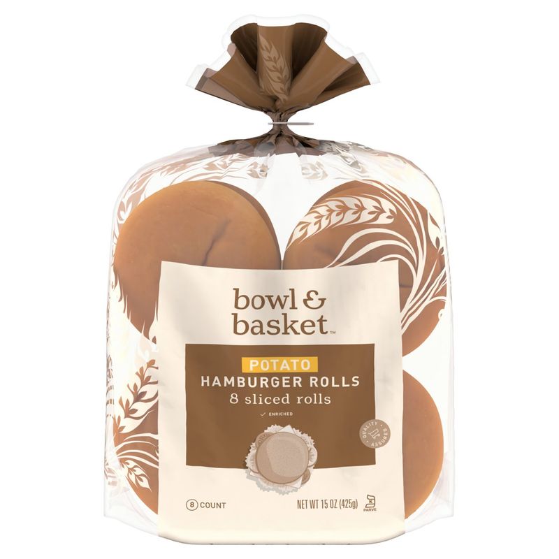 Bowl &amp; Basket Enriched Sliced Potato Hamburger Rolls, 8 count, 15 oz