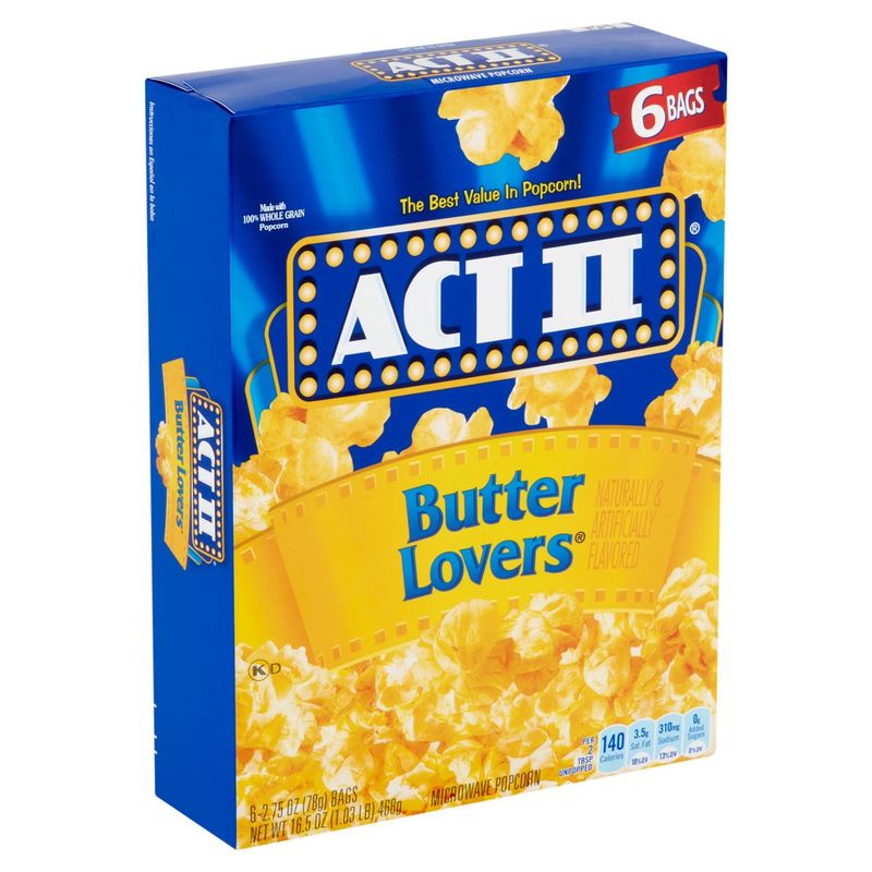 ACT II Butter Lovers Microwave Popcorn, 2.75 oz, 6 count